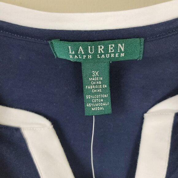 Lauren Ralph Lauren Women's 3X Navy V-Neck Top Plus Size Blouse - Picture 7 of 9